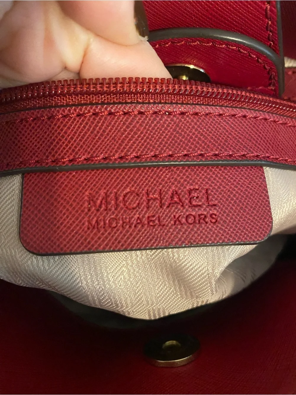 Michael Kors Red Saffiano Satchel with Gold Hardware